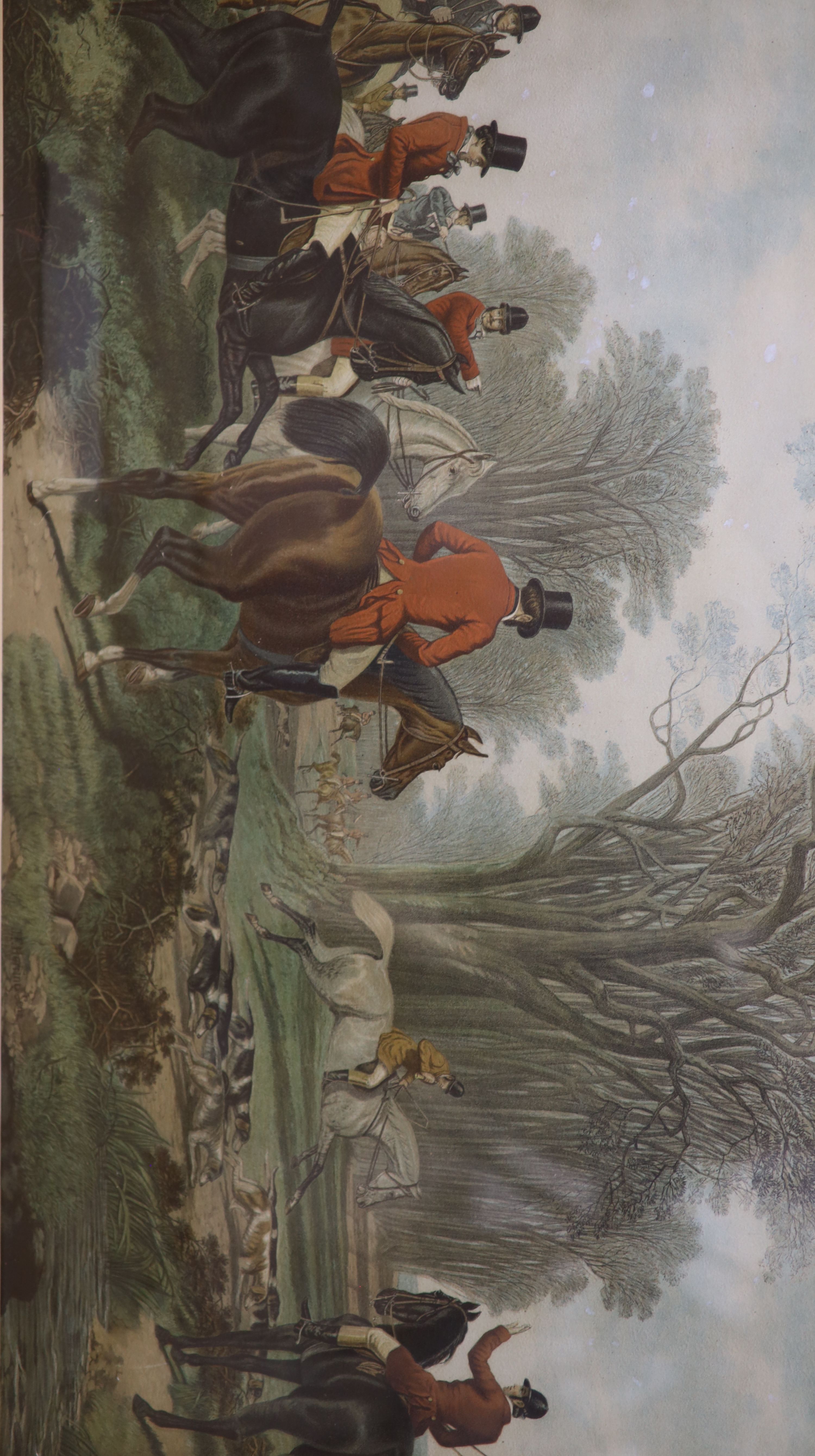 After John Frederick Herring Snr., three coloured lithographs, Hunting scenes, 39 x 71cm